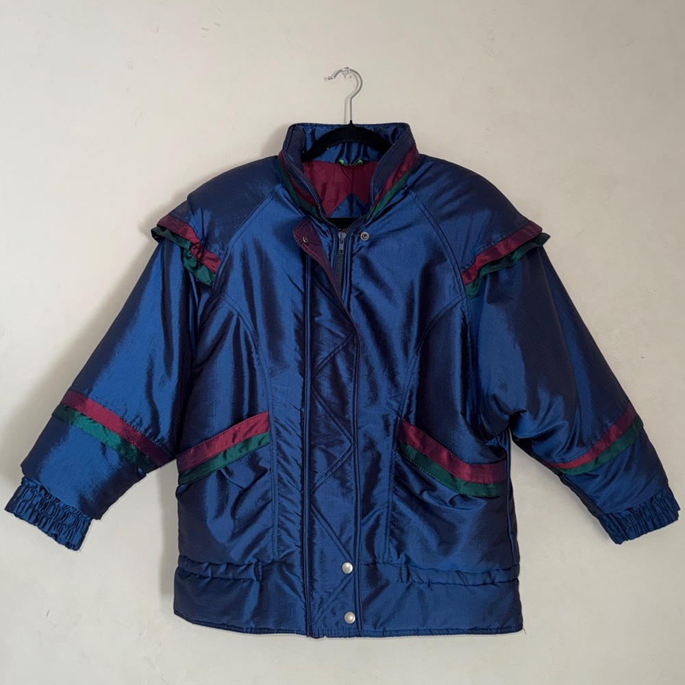 Vintage 90s Blue G4000 Metallic Ski Coat Jacket Women S